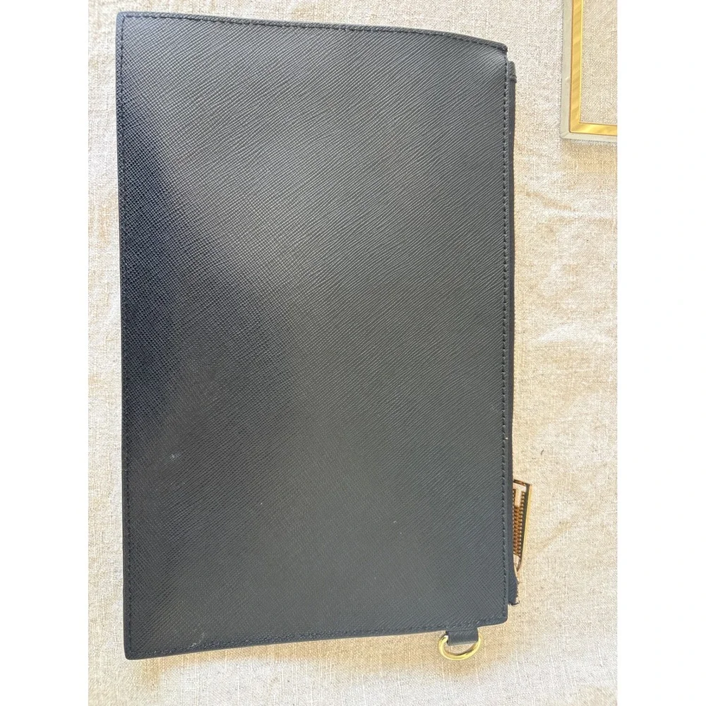 Ted Baker London Black Saffiano Leather Zip Top Clutch Bag Gold Hardware-see pic